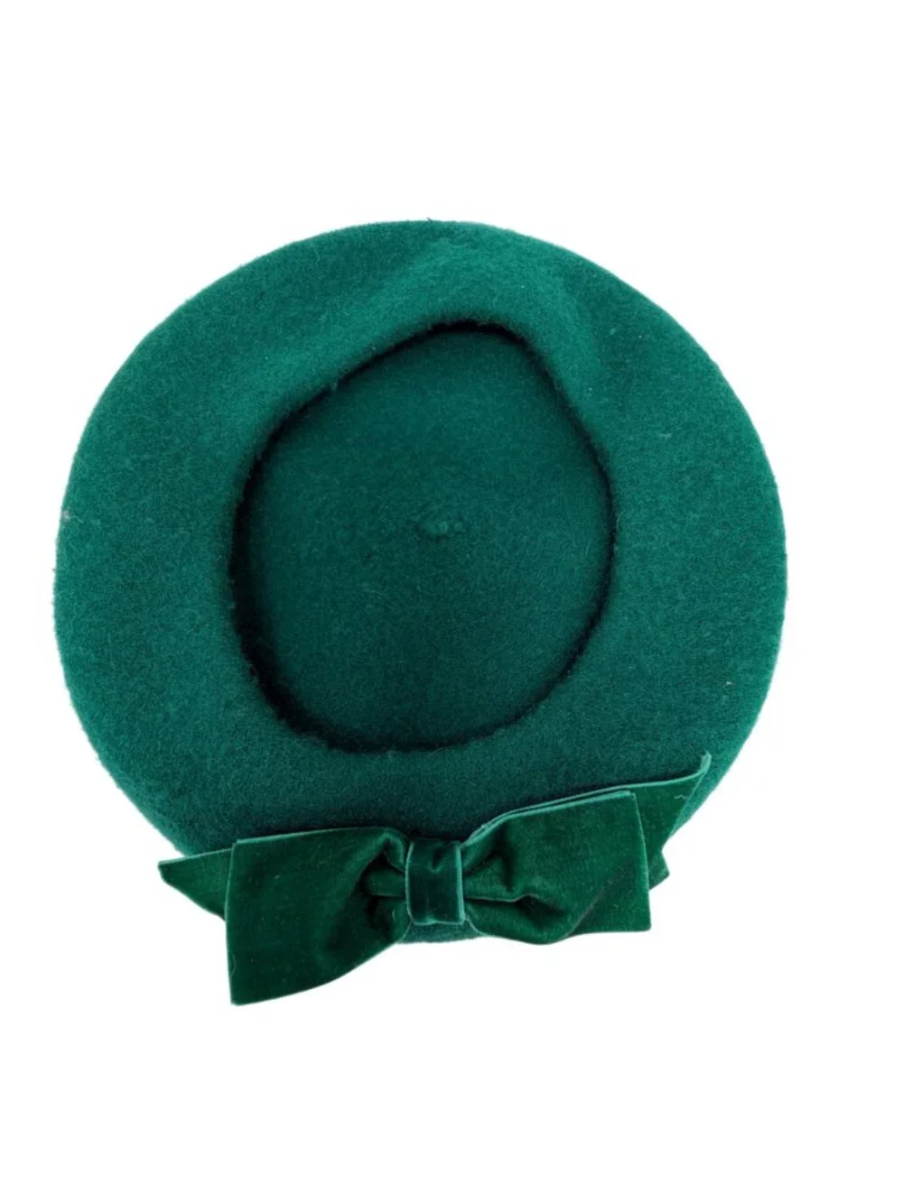 Vintage Emerald Green Wool Beret Velvet Bow Classic Parisian‎ Style Hat